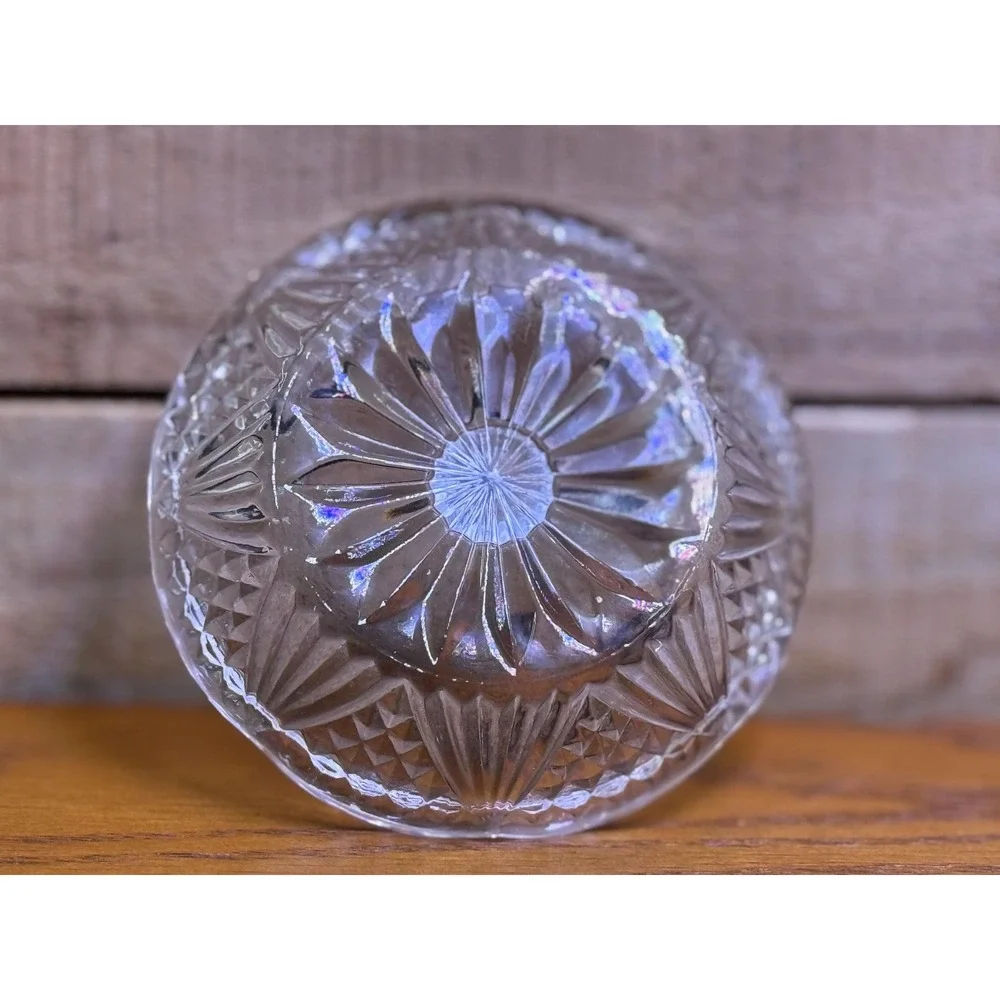 Vintage Clear Pressed Glass Ring Holder Dish Starburst Scalloped